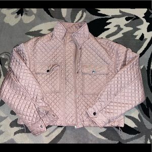 Pink puffy crop top jacket